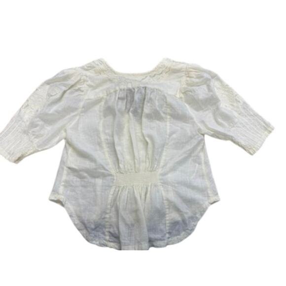 "FREE PEOPLE" Embroidered Runched Detail Elastic Back B/U Top SZ S Puff Sleeve - Picture 11 of 11